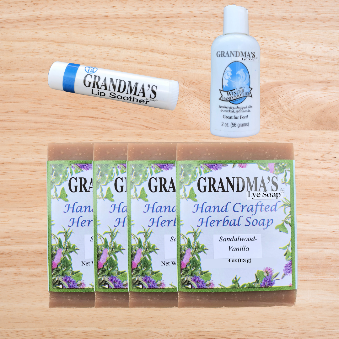 OOPS! Sandalwood/Vanilla Herbal Soap Discounted Bars PACK w/free 2 oz. Lotion and Lip Balm