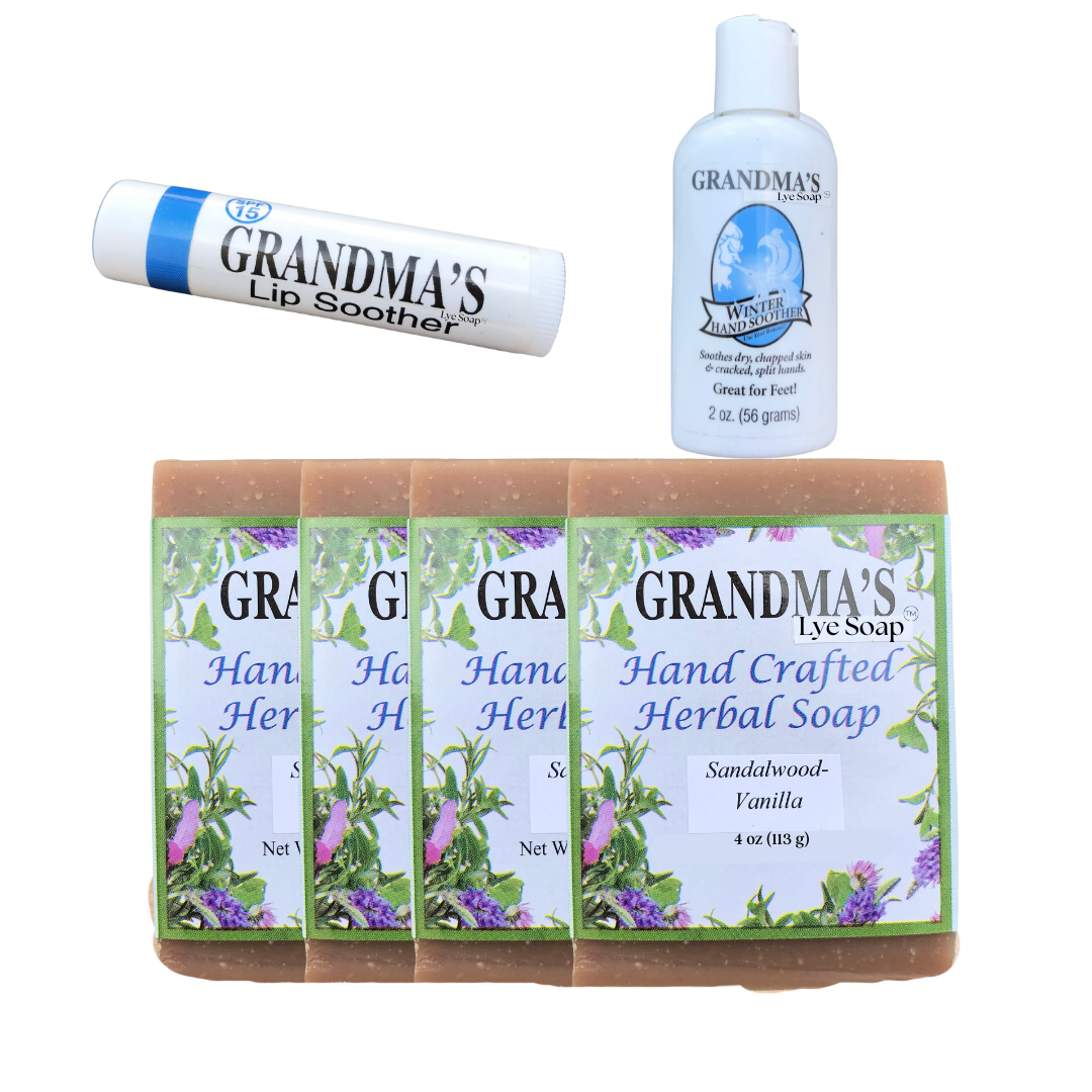 OOPS! Sandalwood/Vanilla Herbal Soap Discounted Bars PACK w/free 2 oz. Lotion and Lip Balm